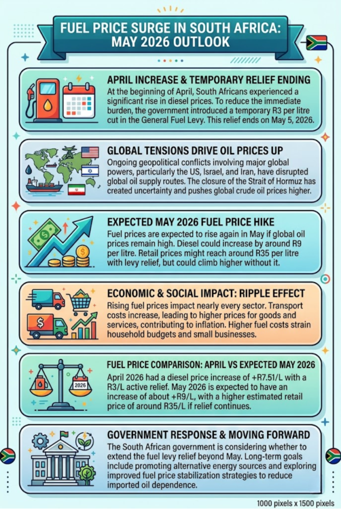 South Africa Fuel Prices Hike to rise in May 2026 Due to Ongoing US-Israeli War Against Iran