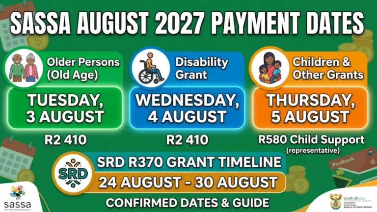 SASSA Payment Dates for August 2027 & Check Public Holiday Adjustments
