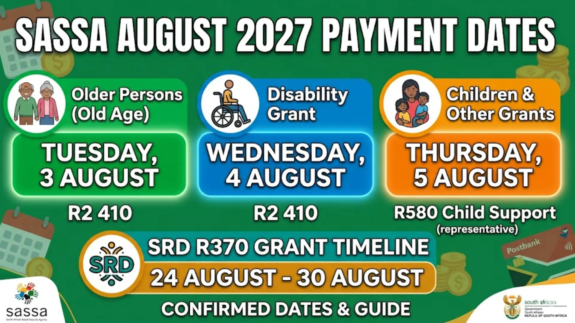 SASSA Payment Dates for August 2027 & Check Public Holiday Adjustments