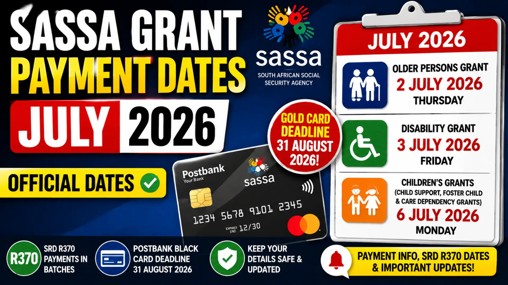 Sassa Grant Payment Dates for July 2026 Check Older Persons Grant, Disability Grant, Children’s Grants
