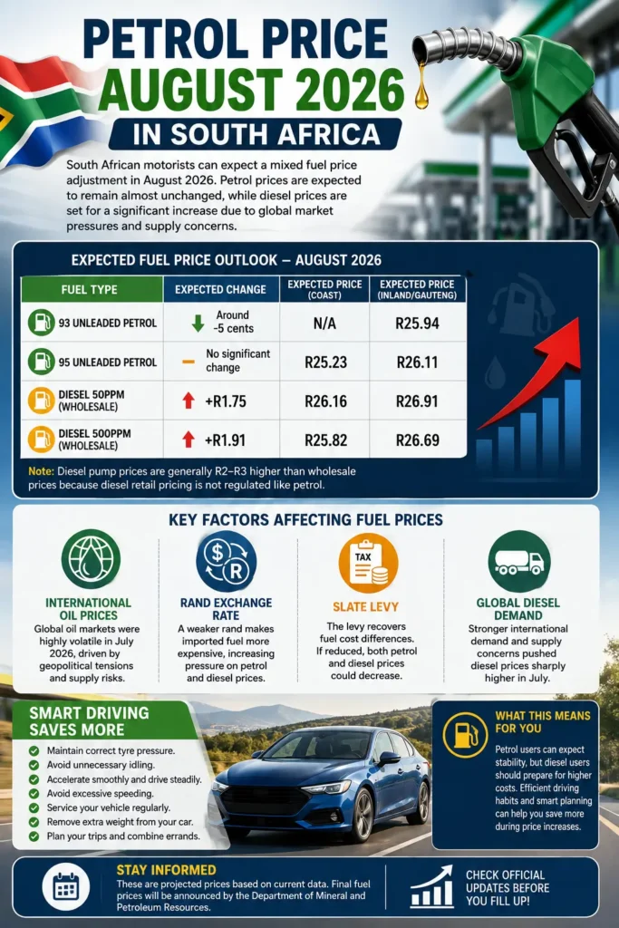 Petrol Price August 2026 in South Africa Latest Expected Fuel Prices, Diesel Increase, and Fuel Outlook