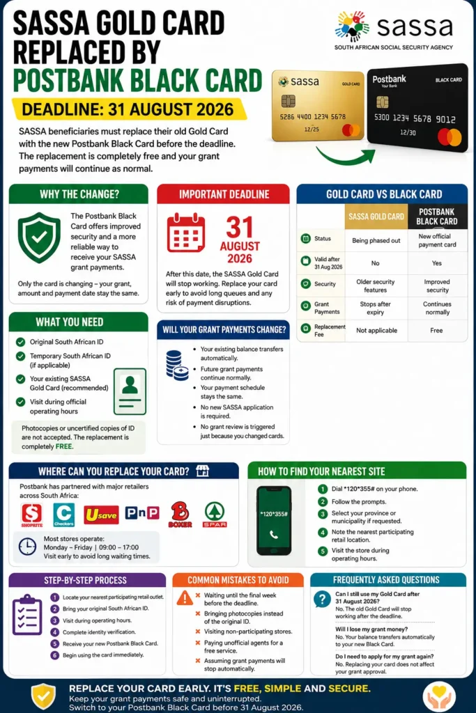 SASSA Postbank Card Switch 2026: Deadline, Requirements, Grant Payments & Replacement Sites
