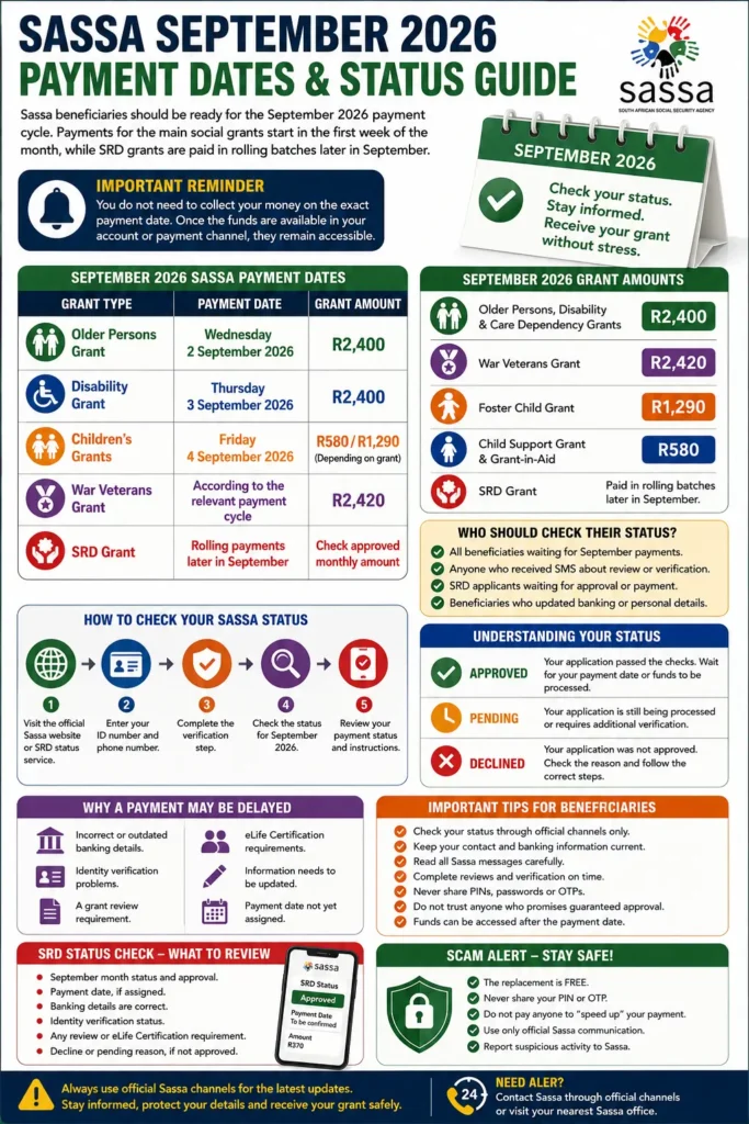 SRD Sassa Status Check For September Grants R2,400, R2,420, R1,290, R580 