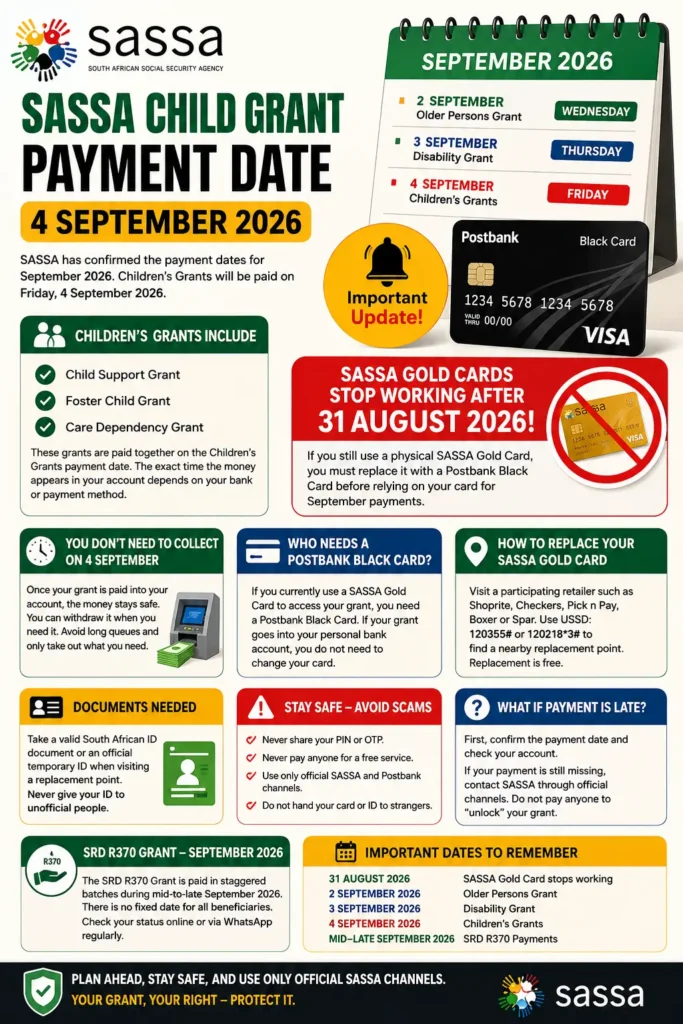 SASSA Child Grant Payment Date September 2026: When Will Grants Be Paid?