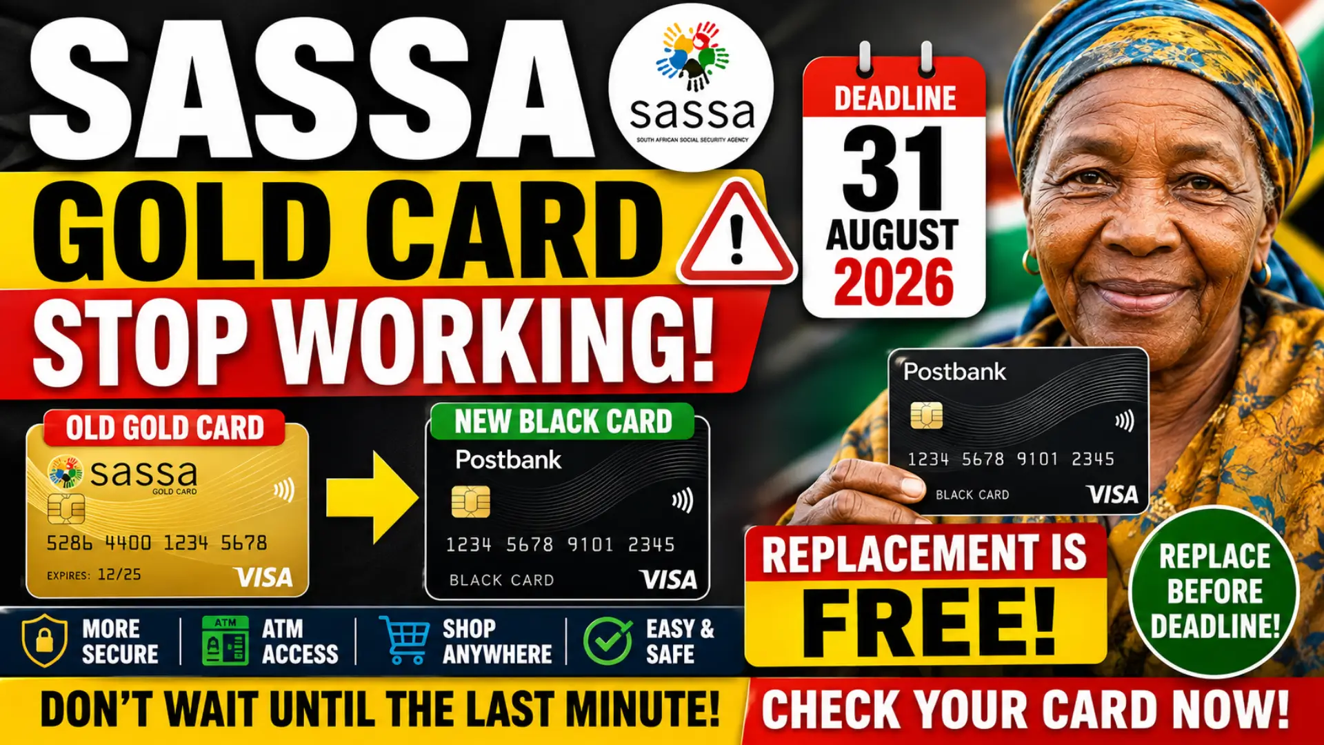 SASSA Gold Card Ending Soon: 31 August 2026 Deadline and Postbank Black Card Guide
